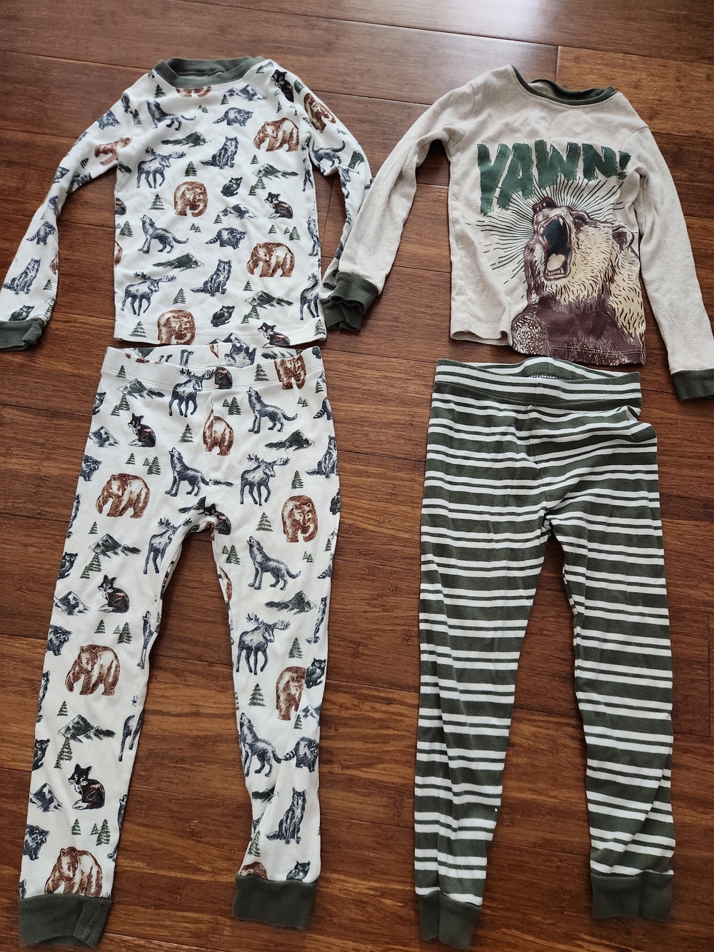 Boy's 100% Cotton Woodland Animals & Bear & Striped Pajamas Sleepwear Set, 4T